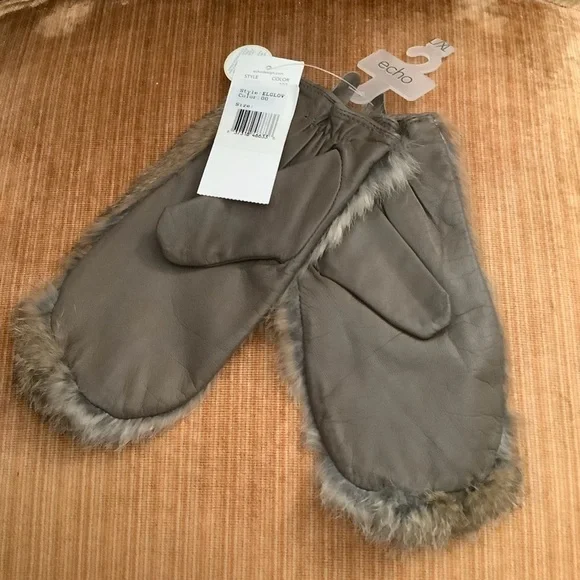 Echo Leather & Rabbit Fur Women’s Mittens L-XL Color Taupe Nude With Aloe NWT - Picture 8 of 12